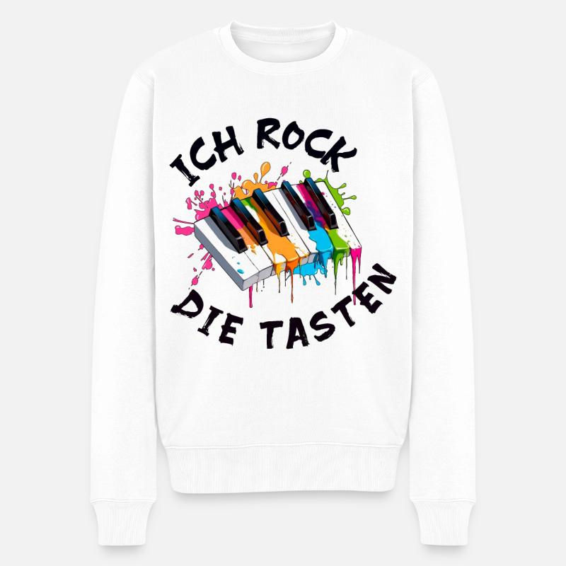 Musik Klavier "Ich rock die Tasten" Farbspritzer - Männer Premium Bio Pullover - Weiß