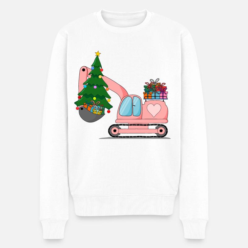 Excavatrice Noël Rose - Pull Premium bio Homme - blanc