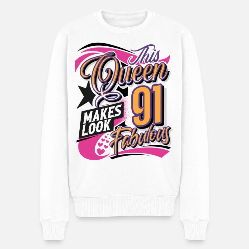 91. Geburtstag Queen Frauen - Männer Premium Bio Pullover - Weiß