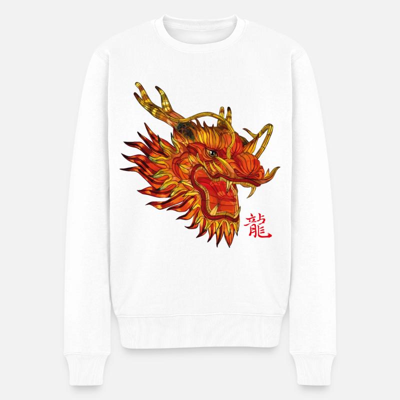 chinesischer Drache - Männer Premium Bio Pullover - Weiß