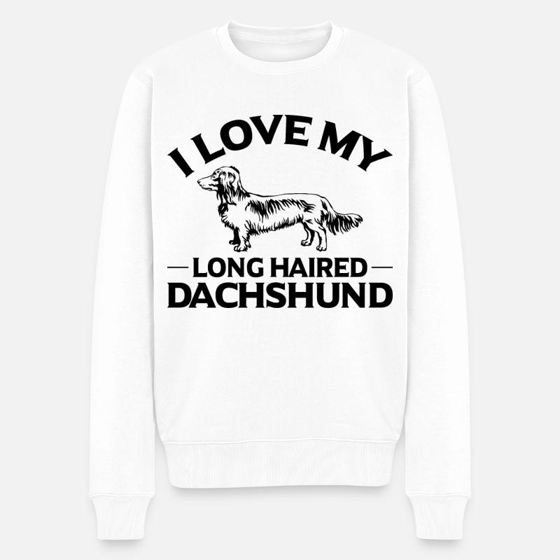 I LOVE MY LONG HAIRED DACHSHUND - Männer Premium Bio Pullover - Weiß