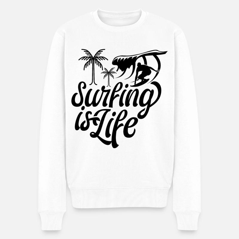 Surfen ist Leben Surfer Surf Surferin Surfing - Männer Premium Bio Pullover - Weiß