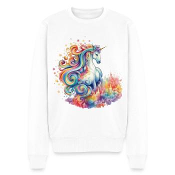 Une licorne veille sur la ville - Pull Premium bio Homme - blanc - Devant - Thijin (182cm)
