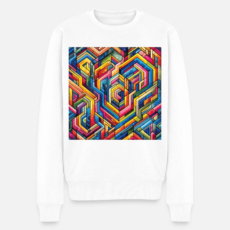 Buntes Labyrinth Geometrische Irrgarten Kunst - Männer Premium Bio Pullover - Weiß
