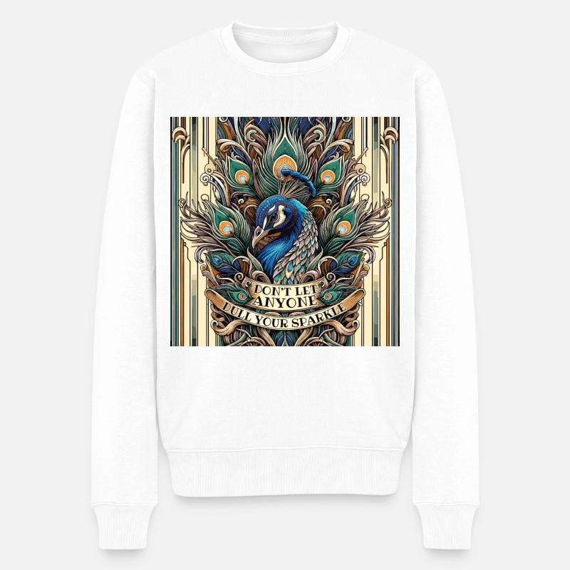 Pfau Art Deco Don't let anyone dull your sparkle - Männer Premium Bio Pullover - Weiß