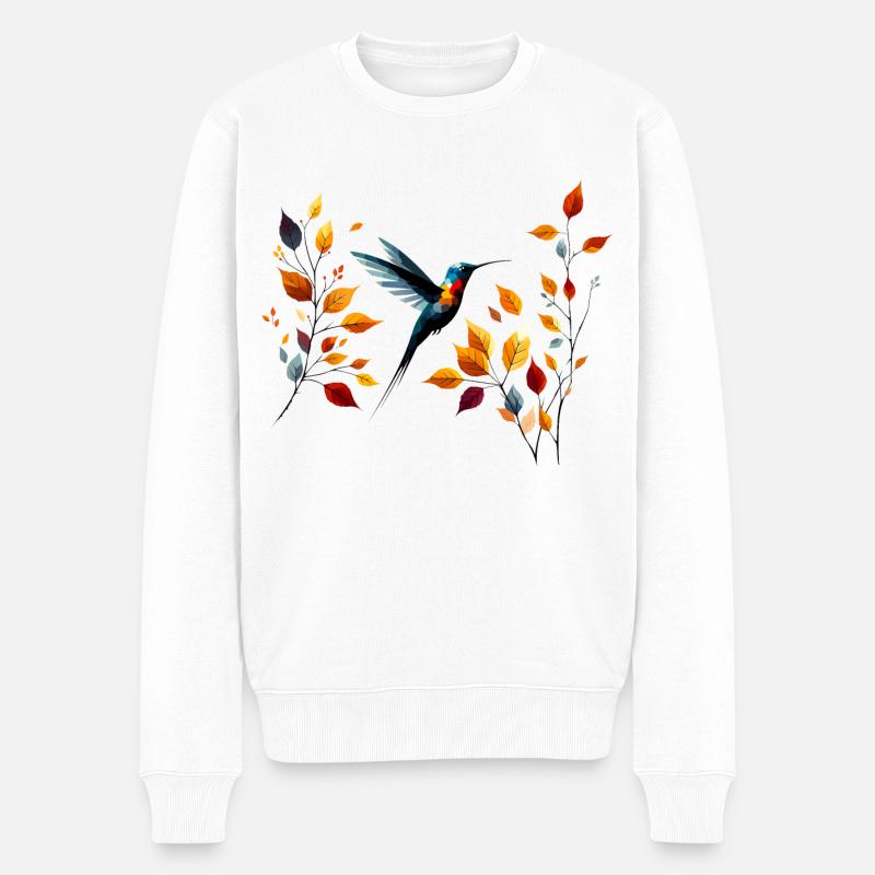 Colibri et feuilles d’automne - Pull Premium bio Homme - blanc