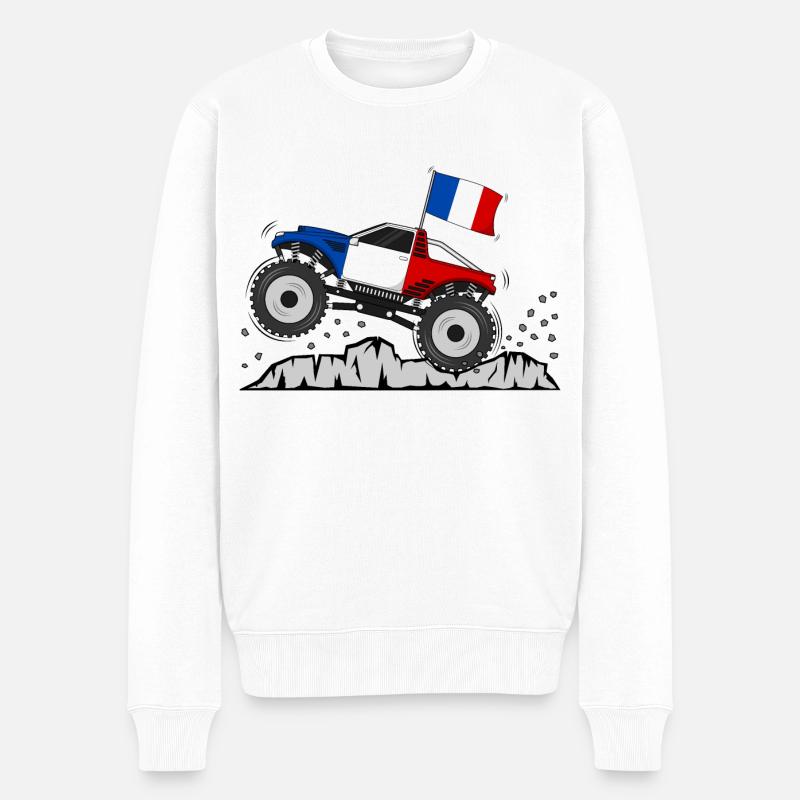 Monstertruck Frankreich Flagge - Männer Premium Bio Pullover - Weiß