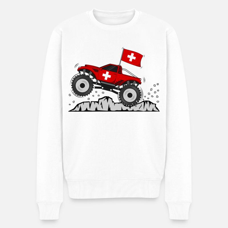 Monstertruck Schweiz Flagge - Männer Premium Bio Pullover - Weiß