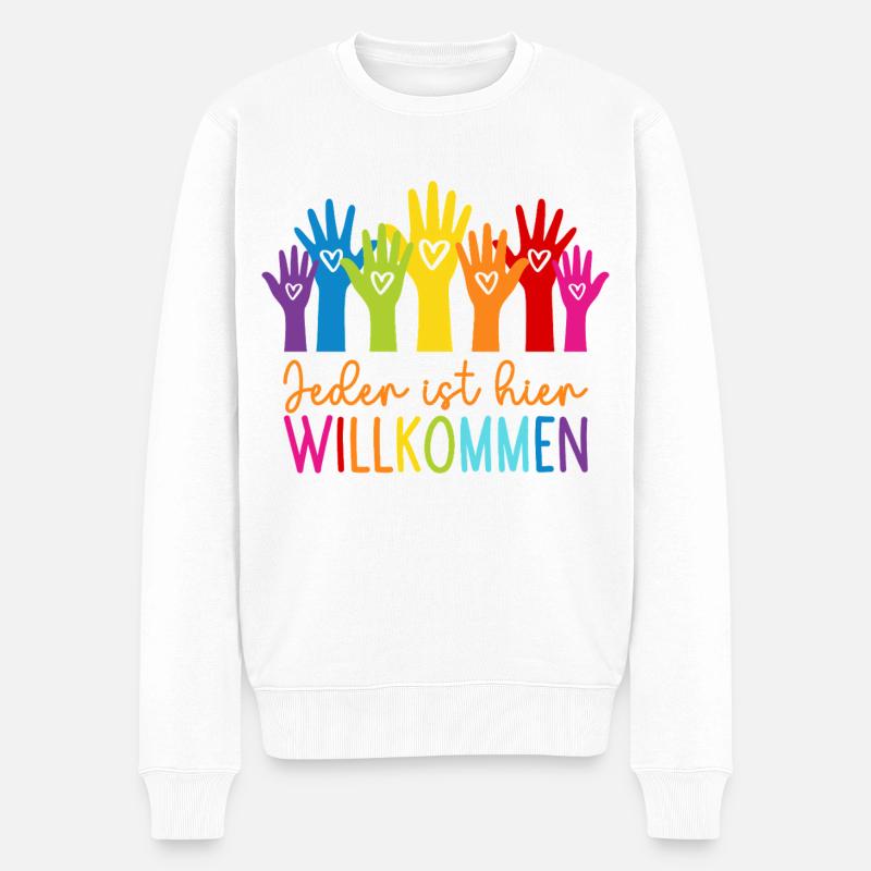Jeder ist hier willkommen - Männer Premium Bio Pullover - Weiß