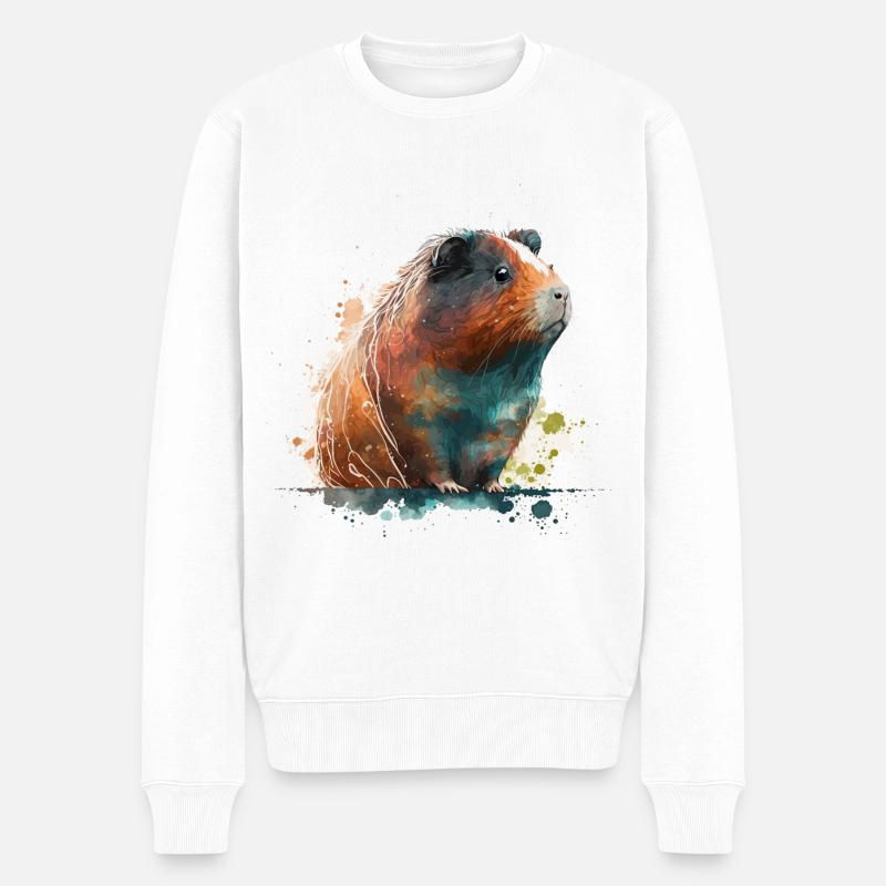 Aquarell Meerschweinchen - Männer Premium Bio Pullover - Weiß