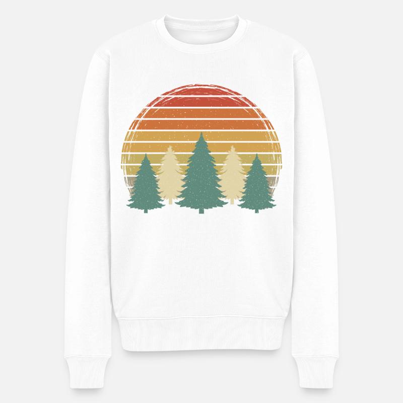 Sunset Bäume Vintage Wald Grunge Baum Retro Natur - Männer Premium Bio Pullover - Weiß