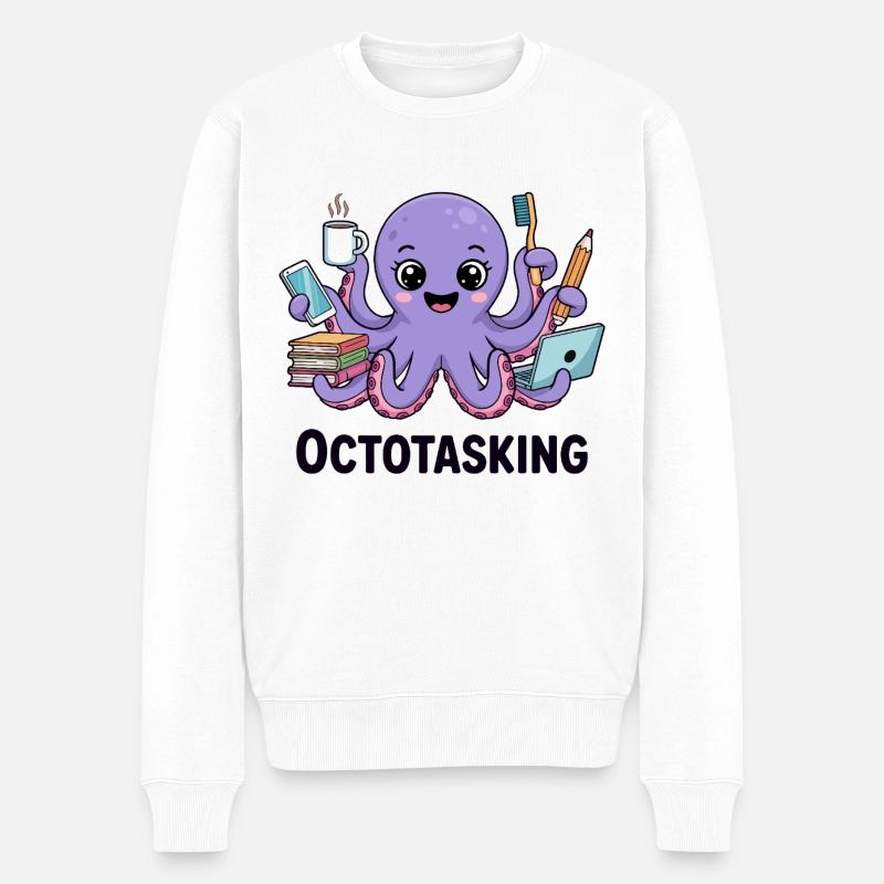 Octotasking octopus en mode multitâche - Pull Premium bio Homme - blanc