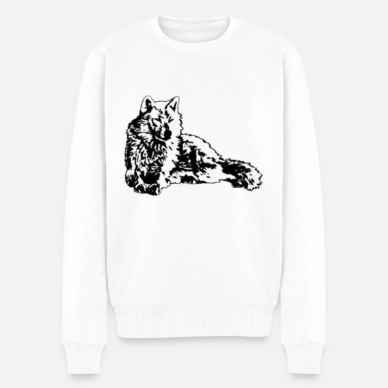 Wolf - Männer Premium Bio Pullover - Weiß