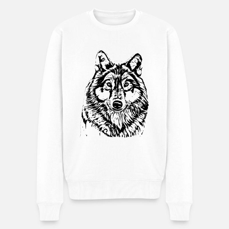 Wolf - Männer Premium Bio Pullover - Weiß