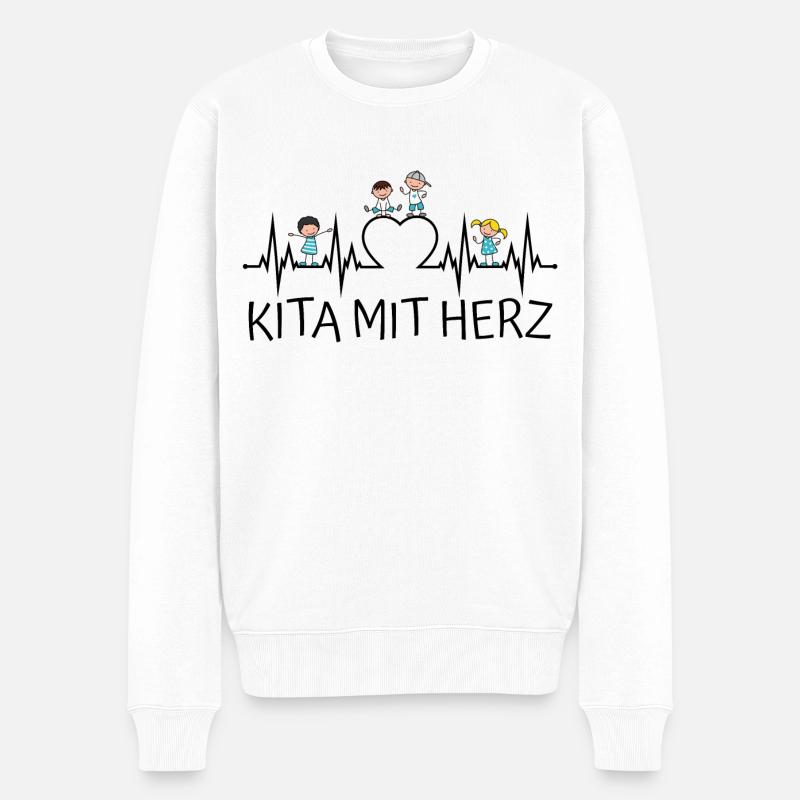 Kita mit Herz - Männer Premium Bio Pullover - Weiß