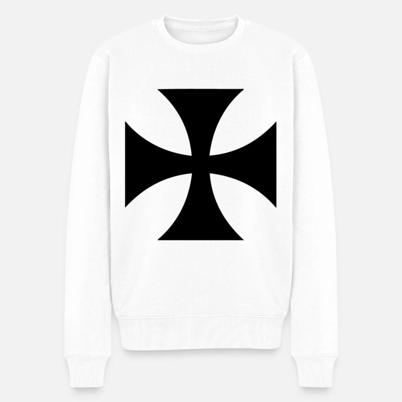 Schwarzes Templerkreuz - Männer Premium Bio Pullover - Weiß