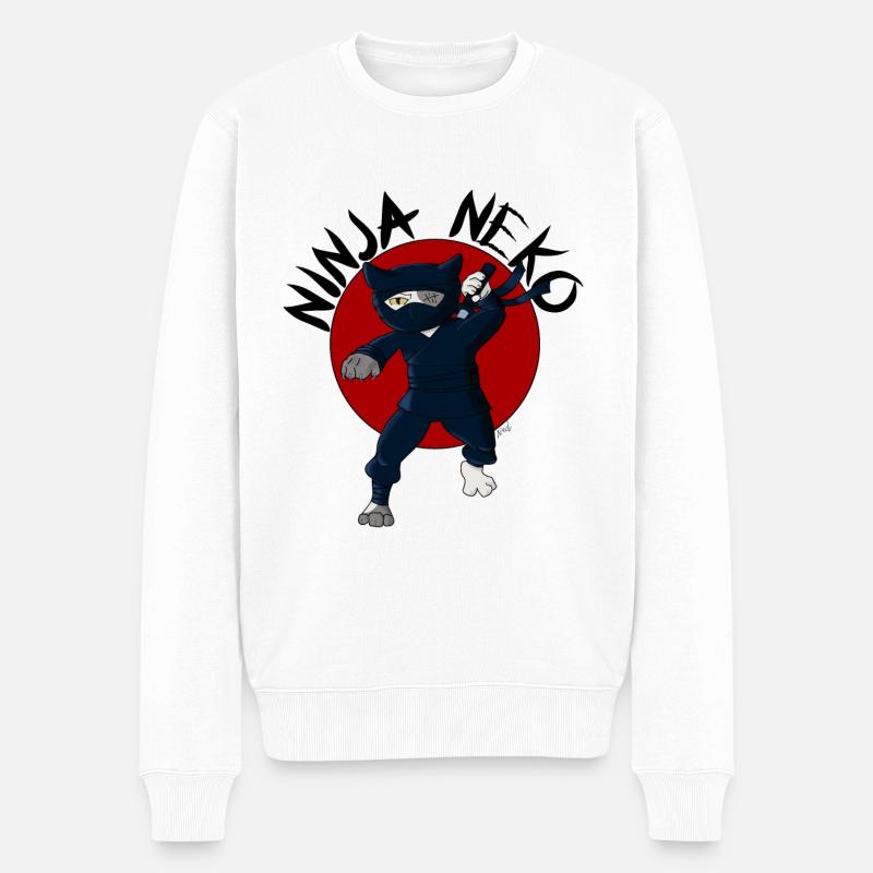 NINJA NEKO SENSEI ROT - Männer Premium Bio Pullover - Weiß