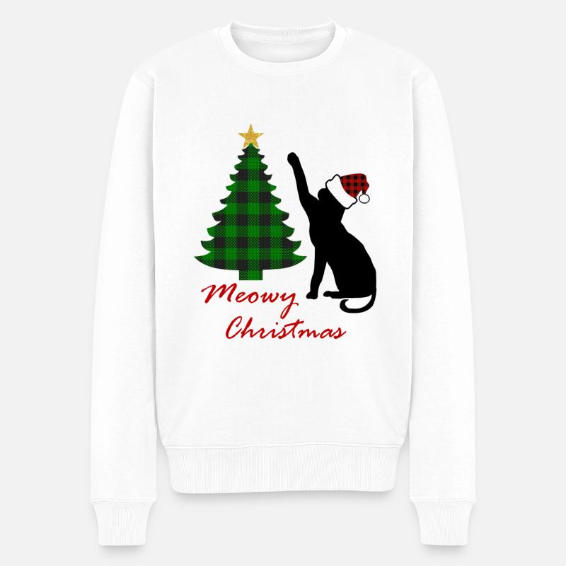 Meowy Weihnachten mit Katze und Weihnachtsbaum - Männer Premium Bio Pullover - Weiß