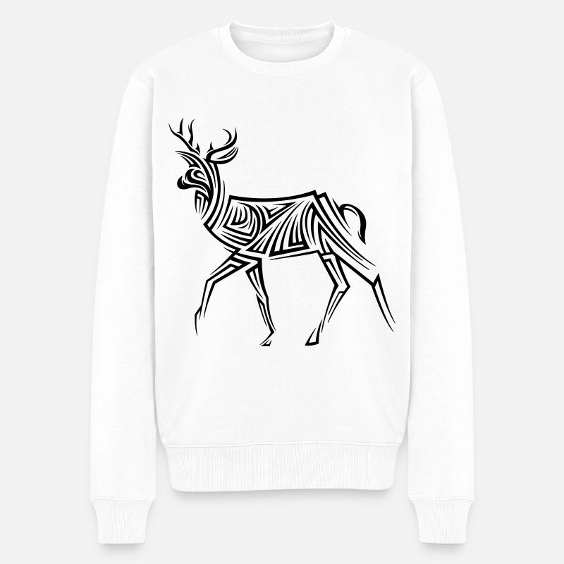 Hirsch Tribal Tattoo - Männer Premium Bio Pullover - Weiß