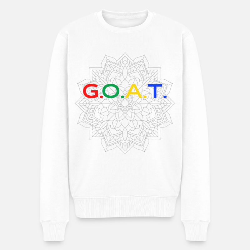 G.O.A.T Schriftzug Design (Bunt) - Männer Premium Bio Pullover - Weiß
