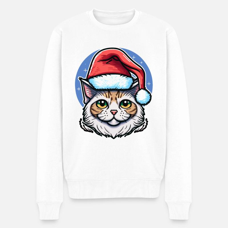Wunderschönes digitales Weihnachtskatzen-Kunstwerk, das - Männer Premium Bio Pullover - Weiß