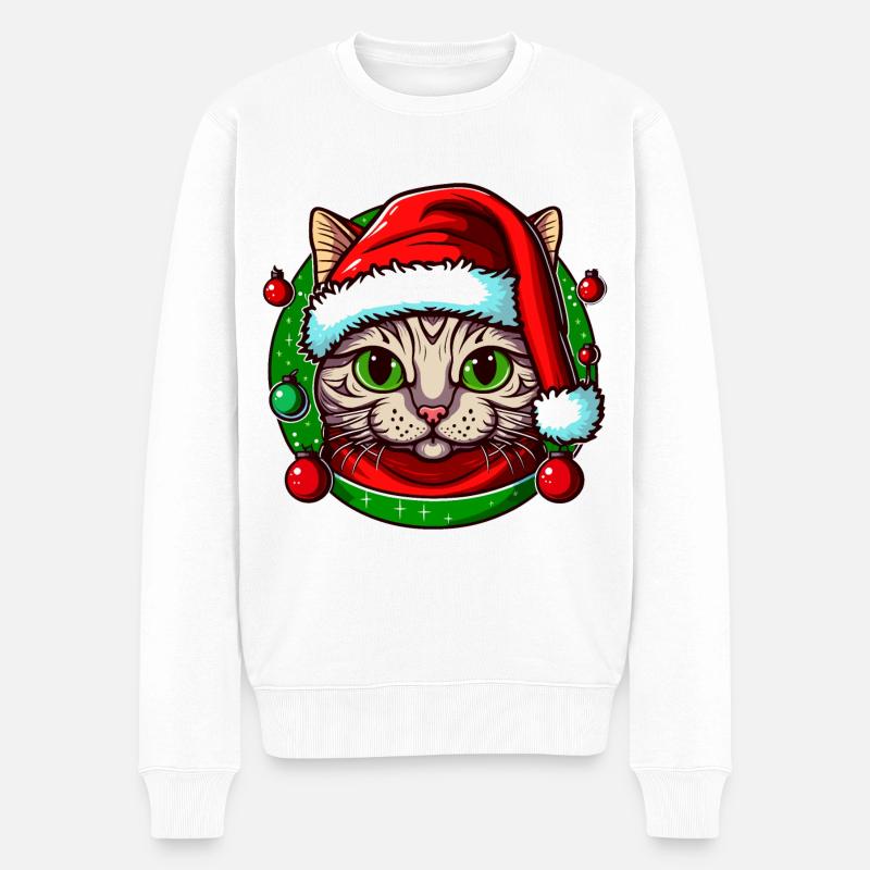 Entzückende Katze mit Weihnachtsmannmütze - Männer Premium Bio Pullover - Weiß