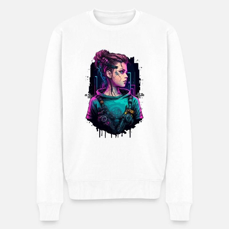 Superbe dessin d’une cyber-femme - Pull Premium bio Homme - blanc
