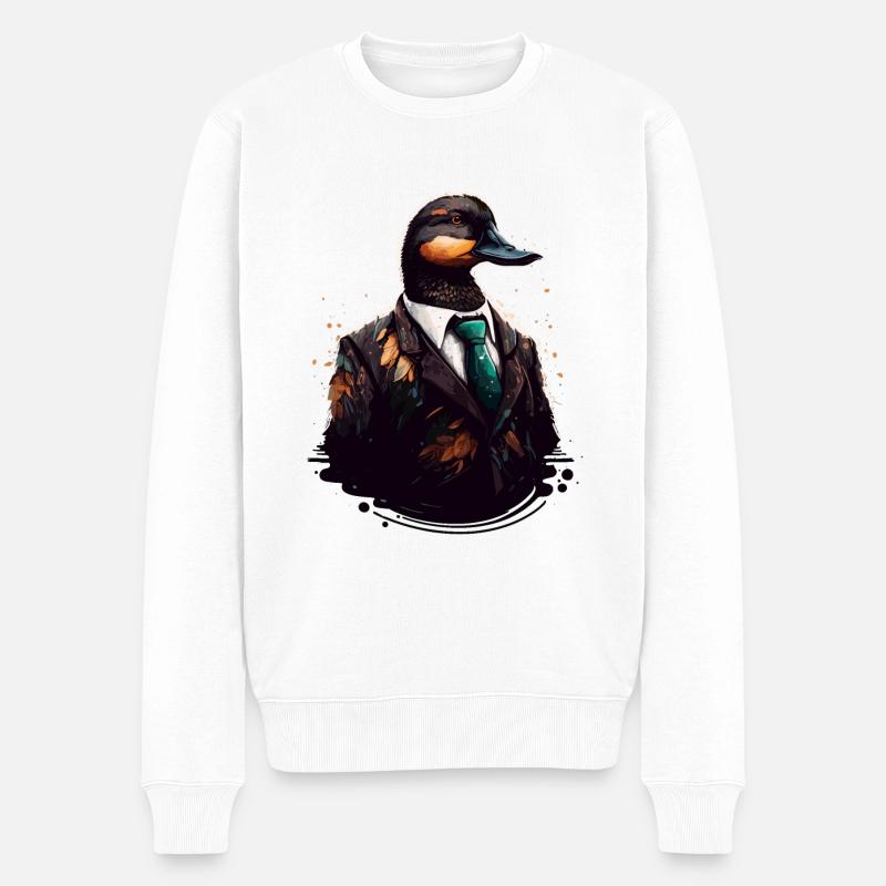Coole digitale Illustration einer Ente im Anzug - Männer Premium Bio Pullover - Weiß