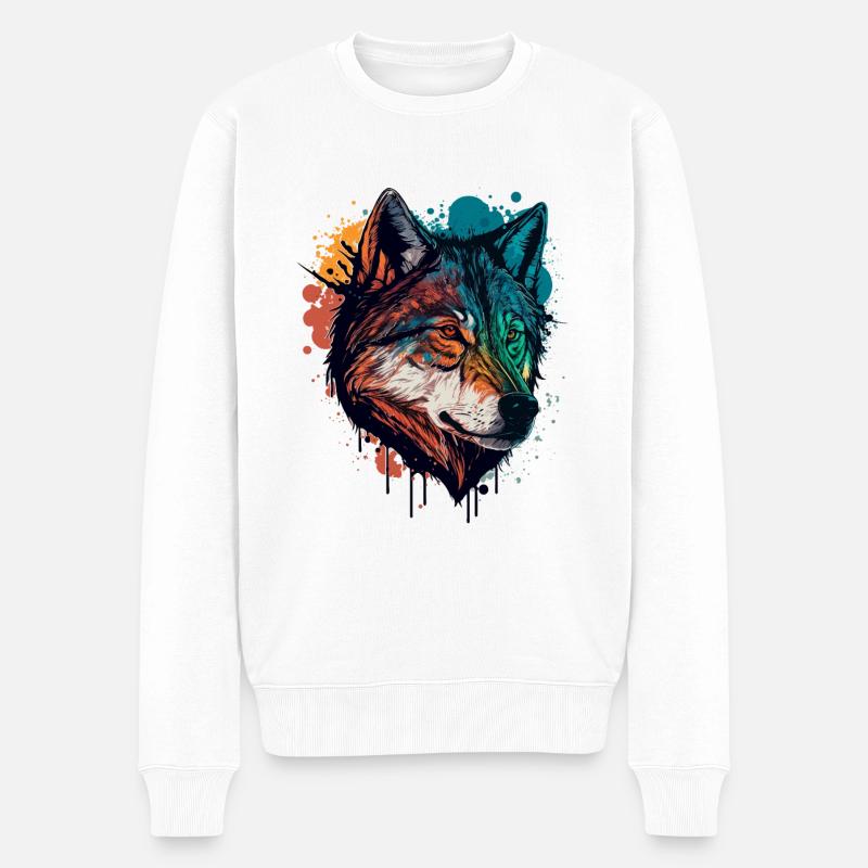 Ein Wolfskopf Digitale Illustration als der Große - Männer Premium Bio Pullover - Weiß