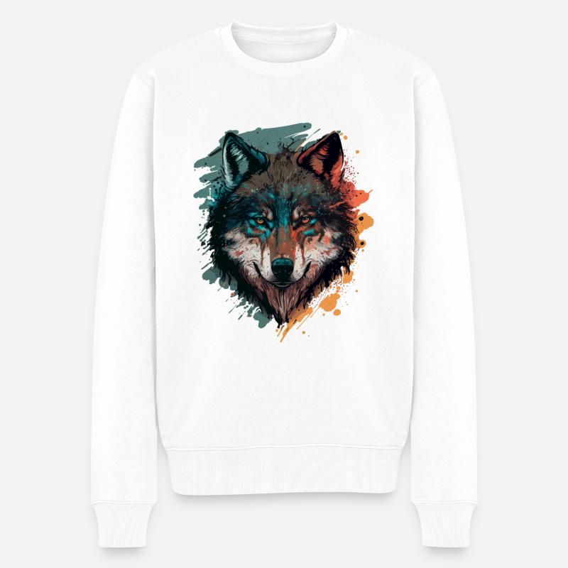 Design étonnant d’un loup - Pull Premium bio Homme - blanc
