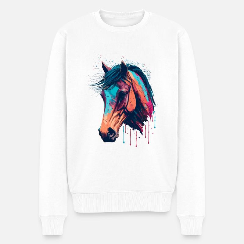 Dessin de tête de cheval - Pull Premium bio Homme - blanc