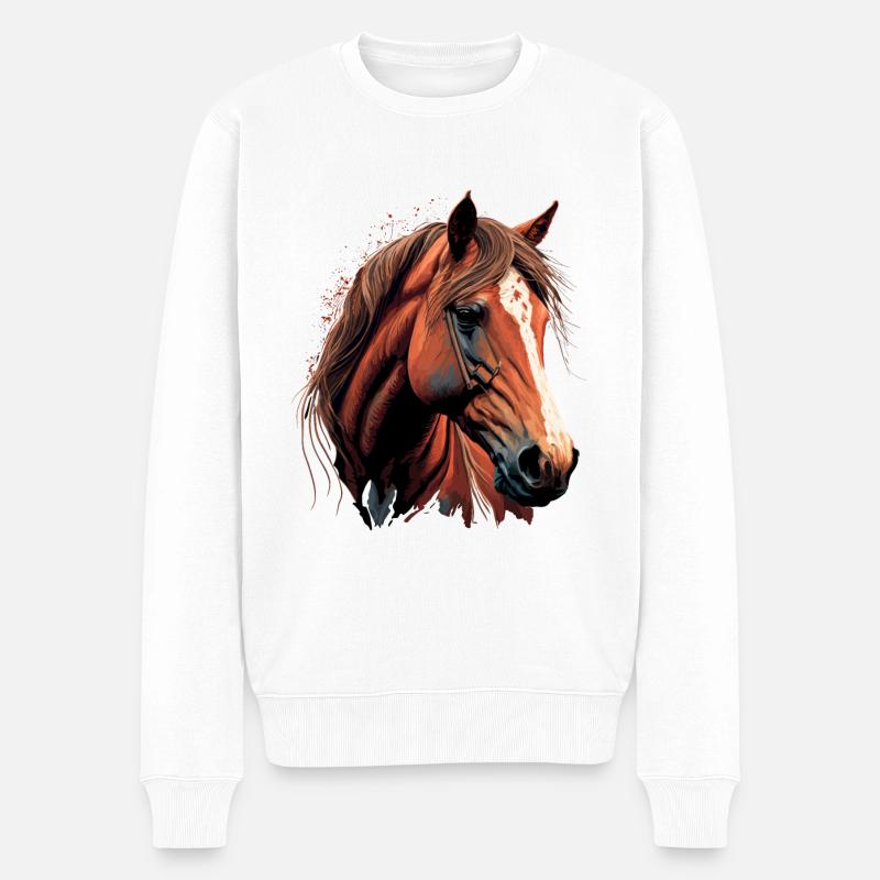 Superbe illustration numérique de tête de cheval - Pull Premium bio Homme - blanc