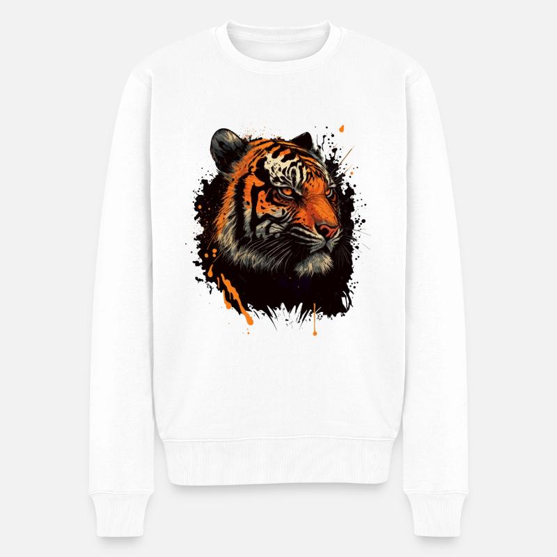 Tigerkopf - Männer Premium Bio Pullover - Weiß