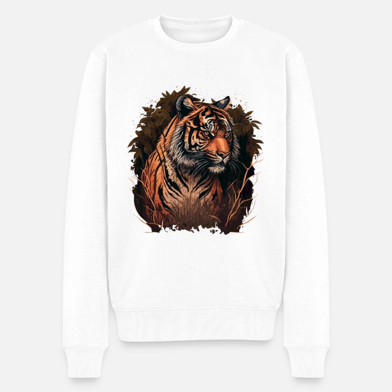 Tiger im Wald - Männer Premium Bio Pullover - Weiß