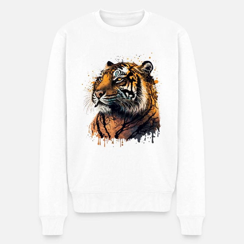 Tiger-Kunstwerk - Männer Premium Bio Pullover - Weiß