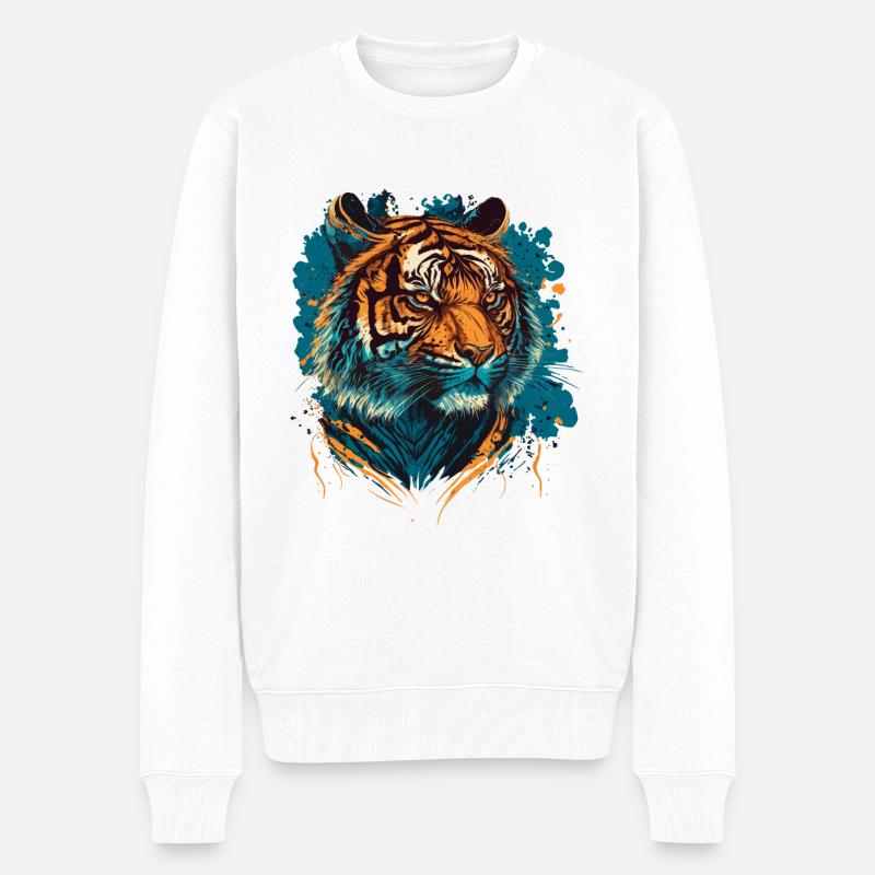 Tigerkopf Illustration - Männer Premium Bio Pullover - Weiß