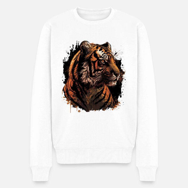 Majestätisches Tiger-Porträt - Männer Premium Bio Pullover - Weiß