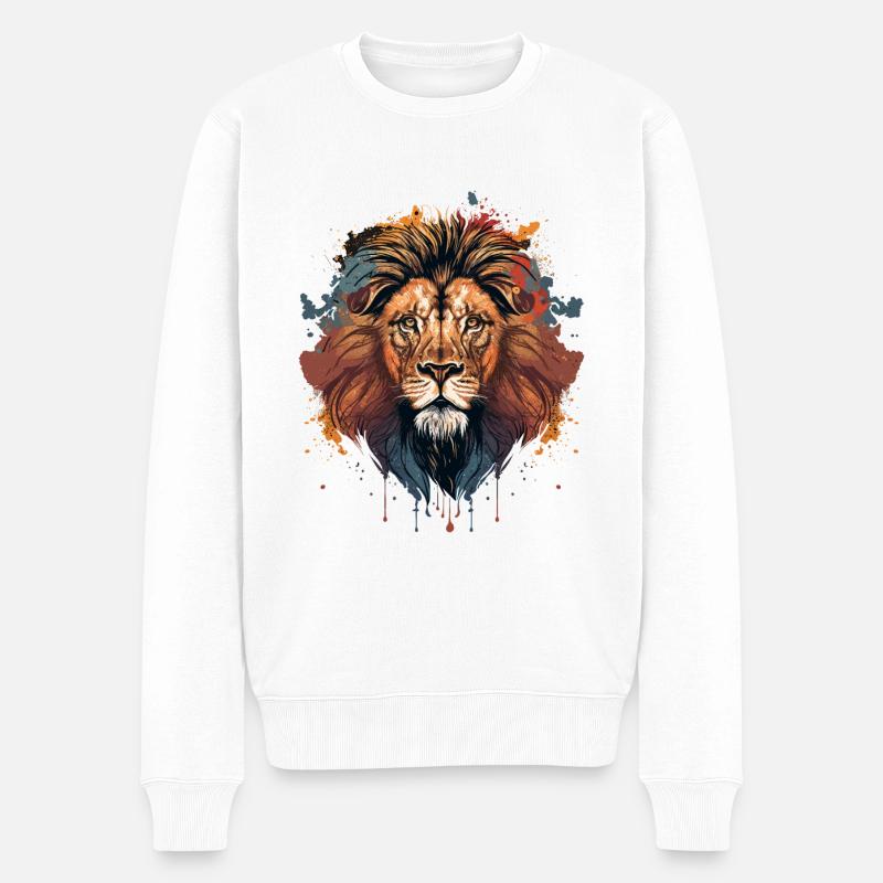 Buntes Löwengesicht - Männer Premium Bio Pullover - Weiß
