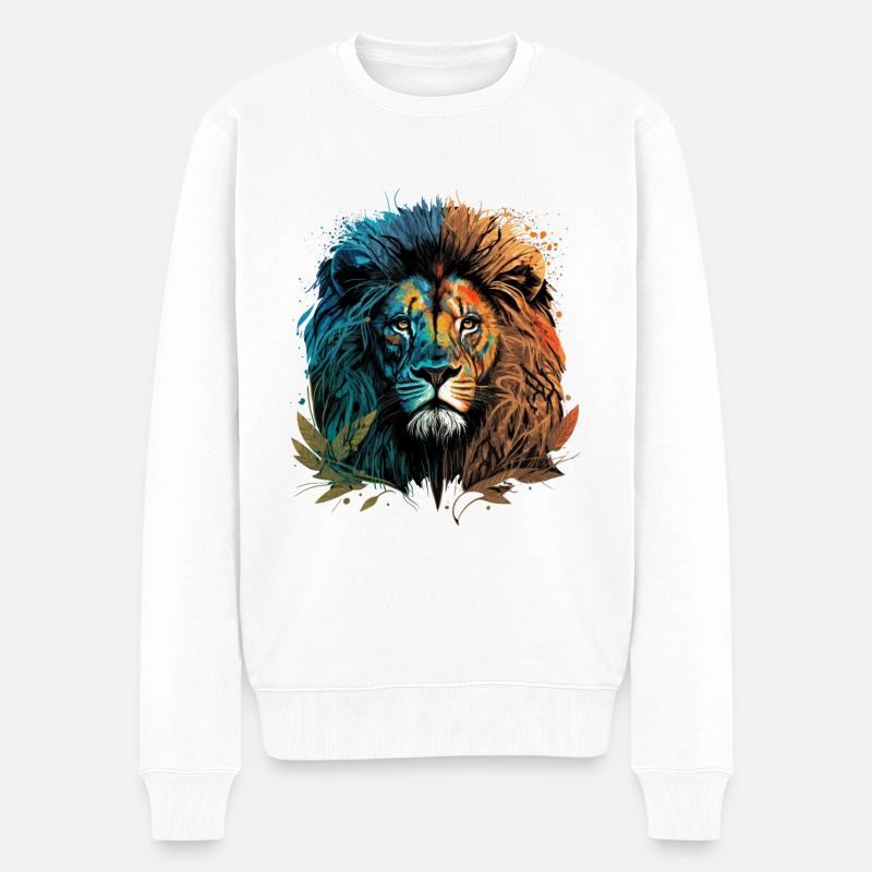 Zweigesichtiger Löwe - Männer Premium Bio Pullover - Weiß