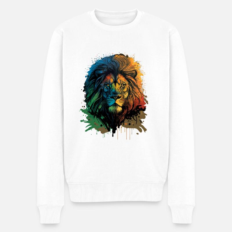 Farbiger Löwenkopf - Männer Premium Bio Pullover - Weiß