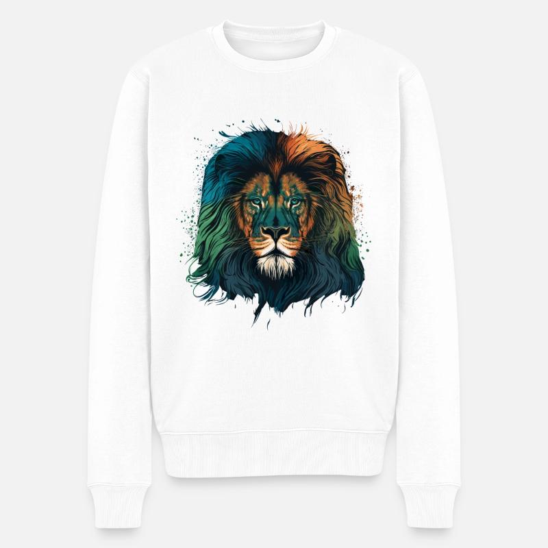 Grüner Löwe - Männer Premium Bio Pullover - Weiß