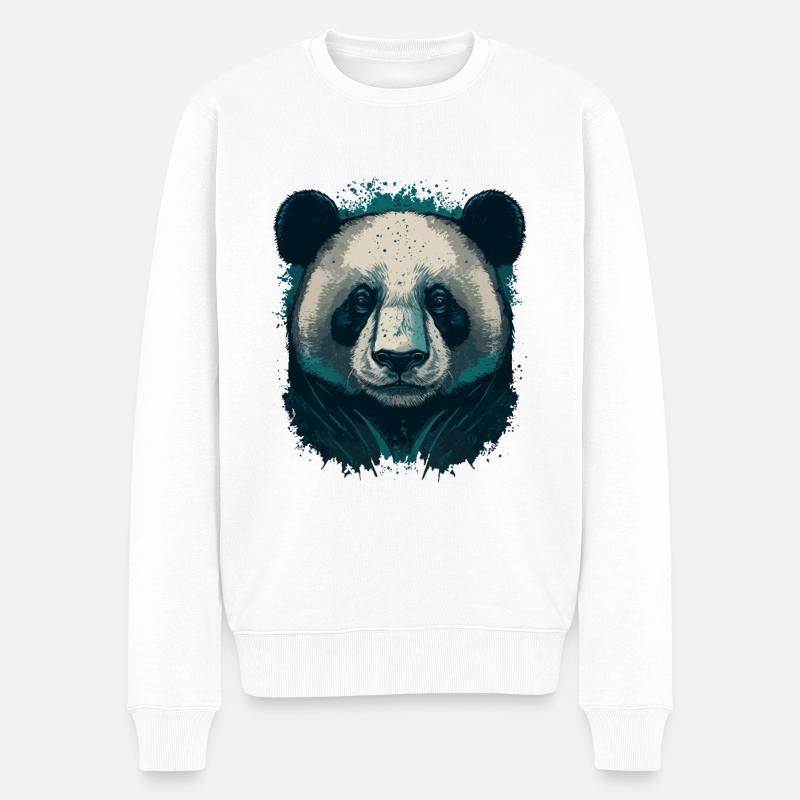 Blauer Pandakopf - Männer Premium Bio Pullover - Weiß