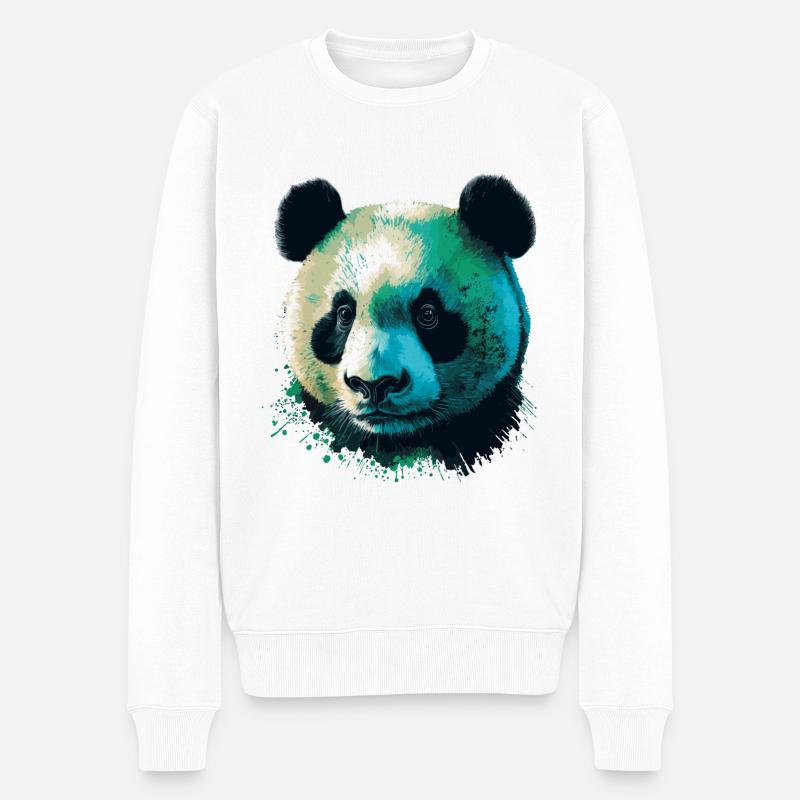 Grüner Panda - Männer Premium Bio Pullover - Weiß