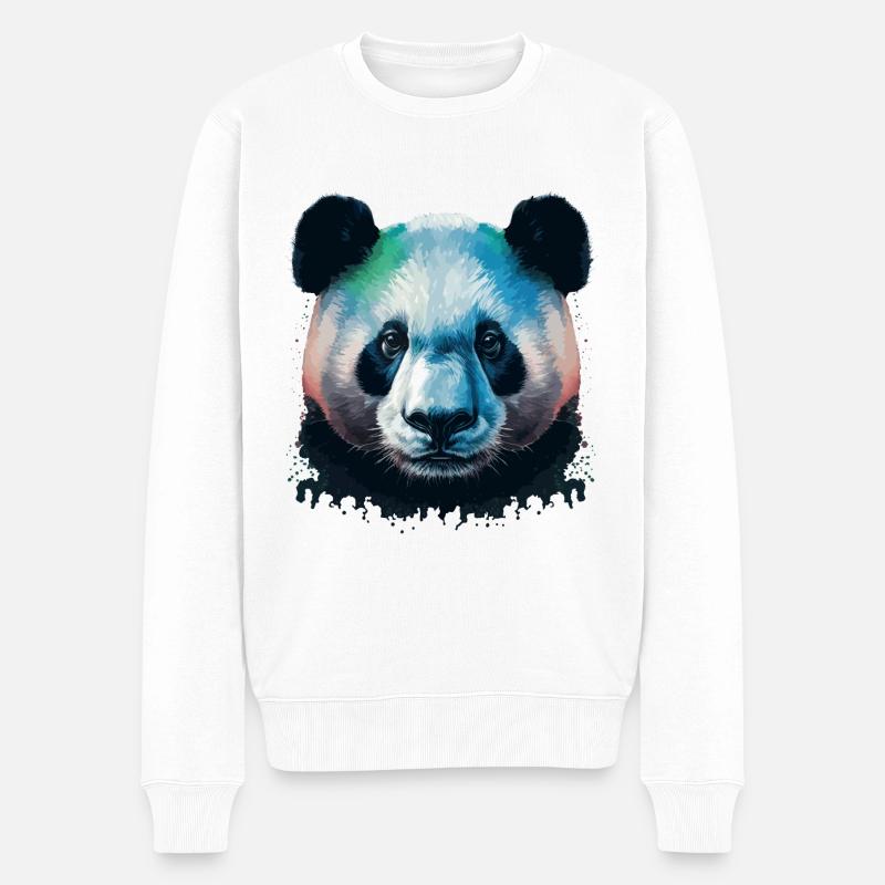 Farbiger Panda - Männer Premium Bio Pullover - Weiß
