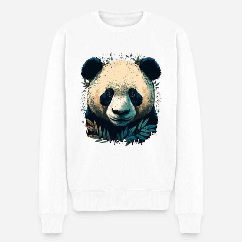 Panda mit Bambusleaths - Männer Premium Bio Pullover - Weiß