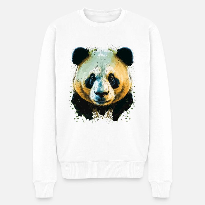 Gelber Pandakopf - Männer Premium Bio Pullover - Weiß