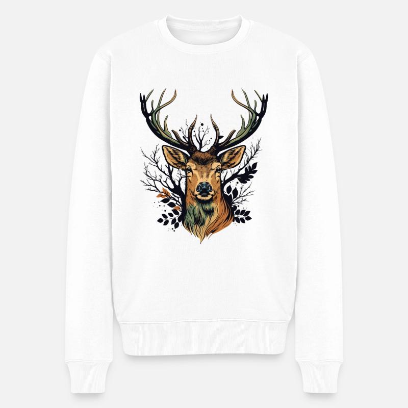 Hirschgesicht - Männer Premium Bio Pullover - Weiß