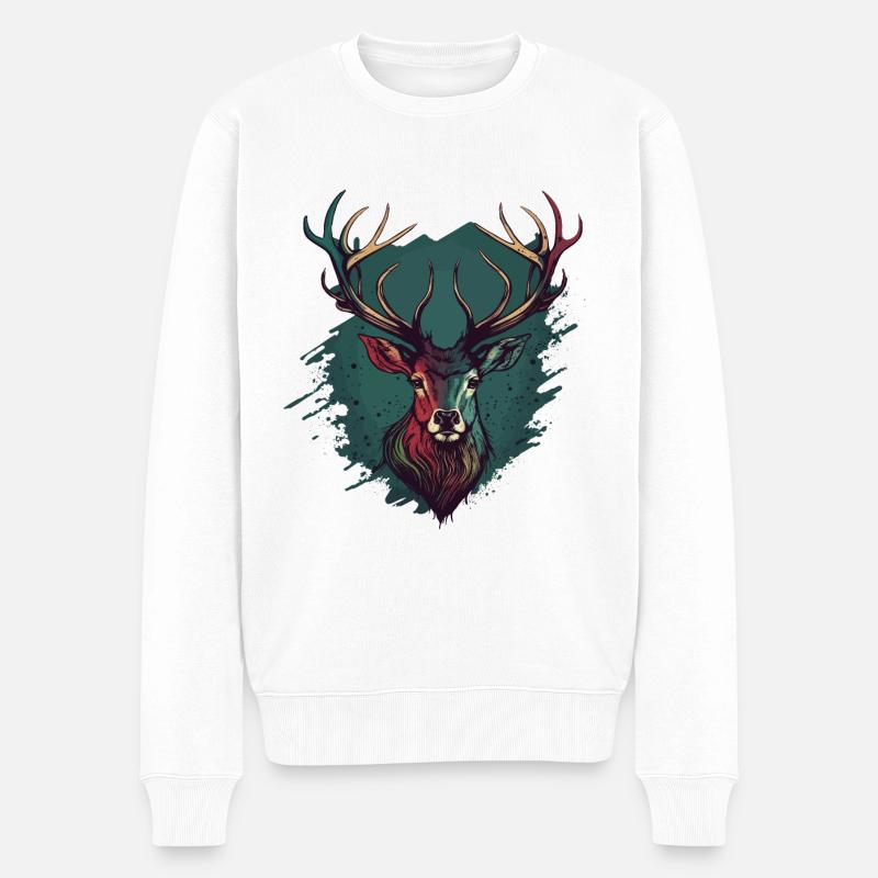 Hirschkopf - Männer Premium Bio Pullover - Weiß