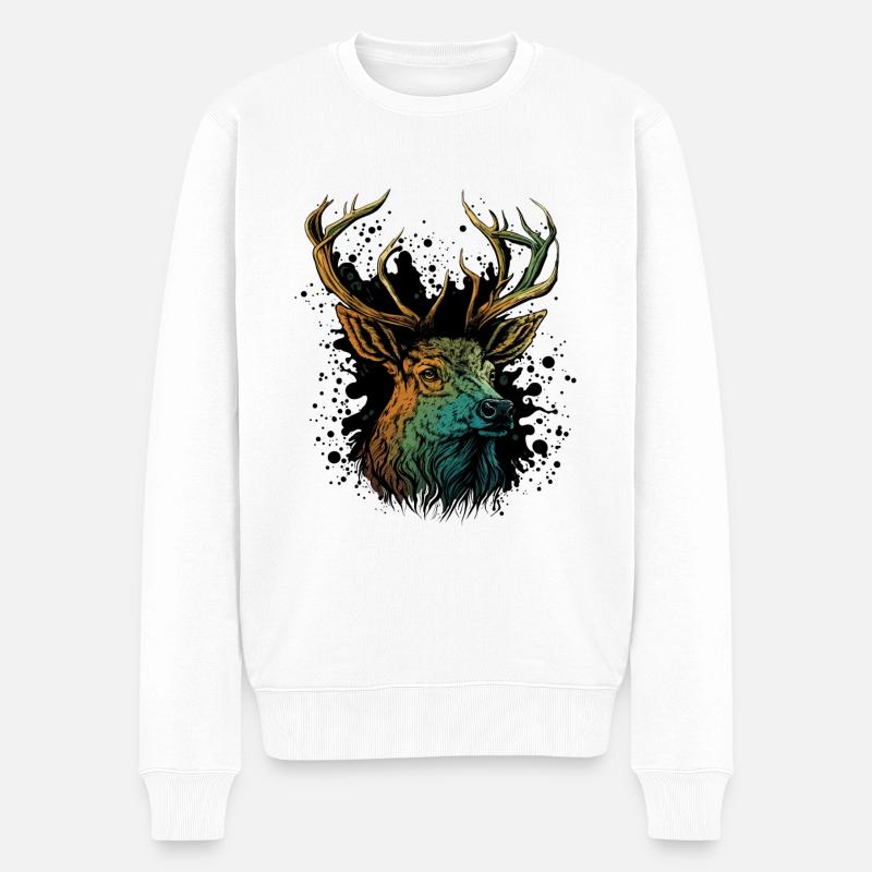 Antlers Head - Men's Premium Organic Jumper - white