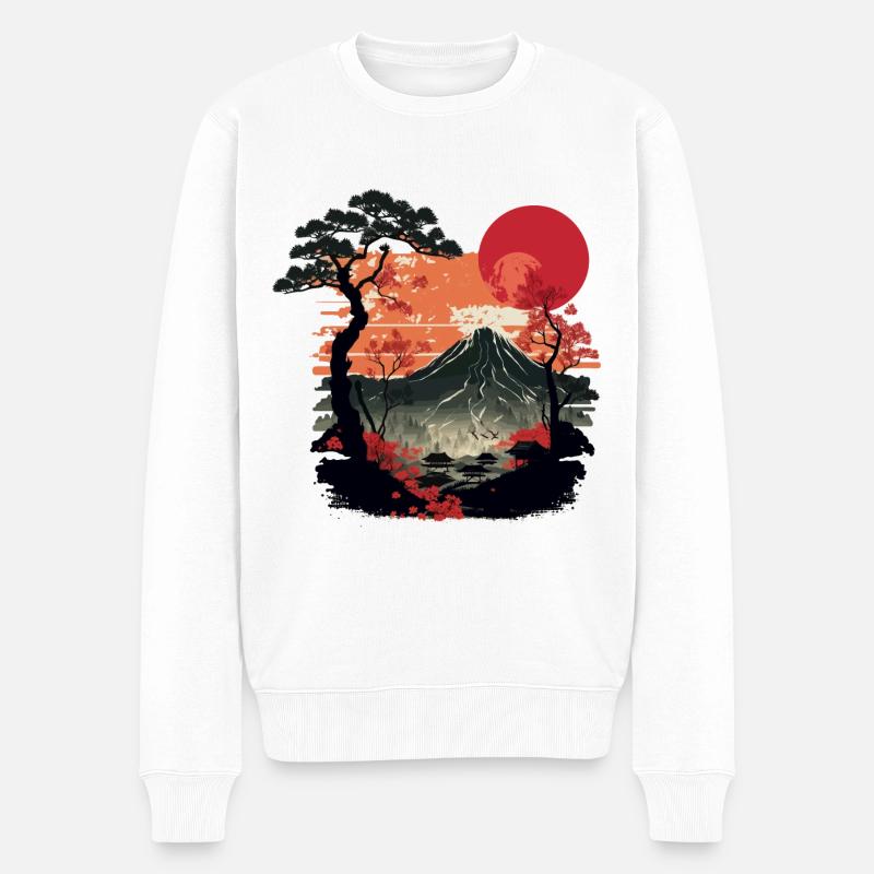 Japanisches Dorf - Männer Premium Bio Pullover - Weiß
